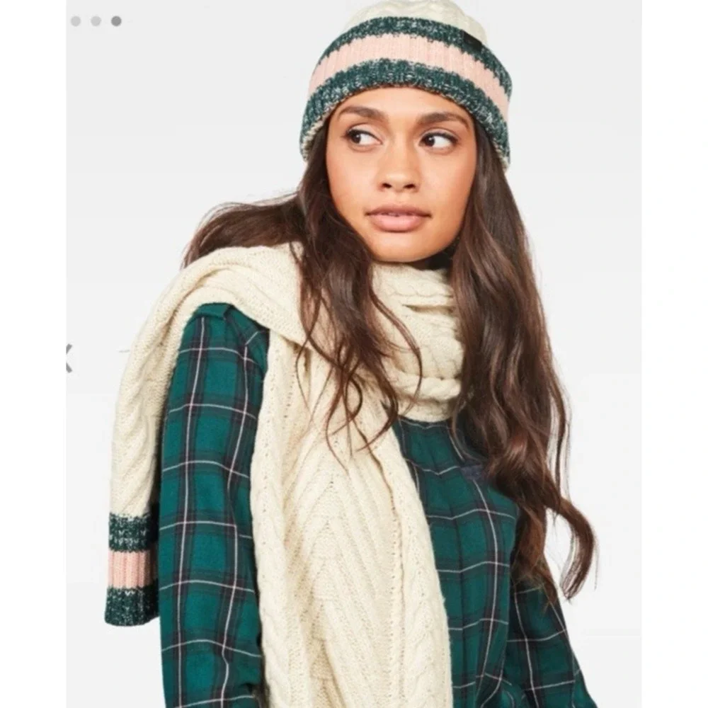 G-Star Raw Sash‎ Soft Touch Coac Knit Scarf Ivory Stripe Trim Organic Cotton
